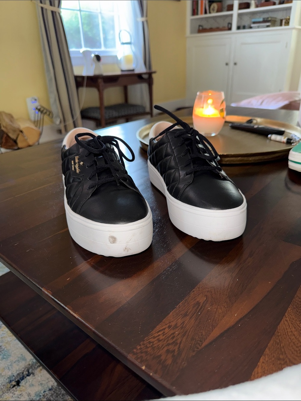kate spade Black Leather Quilted Low-Top Sneakers with White Soles - Picture 2 of 6